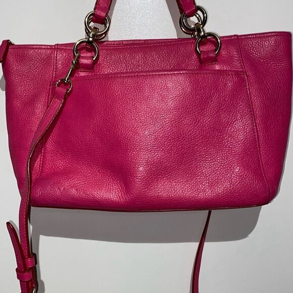 Coach Women's Pink mini Ellis Pebble Leather Chain Link Strap Satchel Handbag - Picture 5 of 14